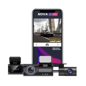 NOVA D300 Car Dash Cam, QHD Front 170 Degree, Rear FHD, Super Night Vision, WDR, G-Sensor, 2” Display, GPS, Wi-Fi Mic